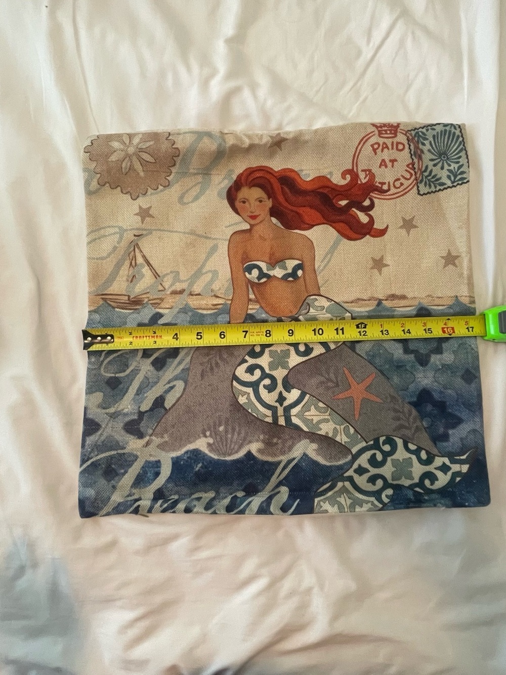 Vintage Beach Burlap Tropical 4 Mermaid Square 17 x 17.5 in Pillow cover - Picture 9 of 9